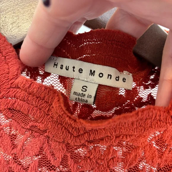 Haute Monde Rust Red Tshirt Cap Sleeves Size Small Dainty Fem Artsy Crop Y2K - Picture 2 of 9